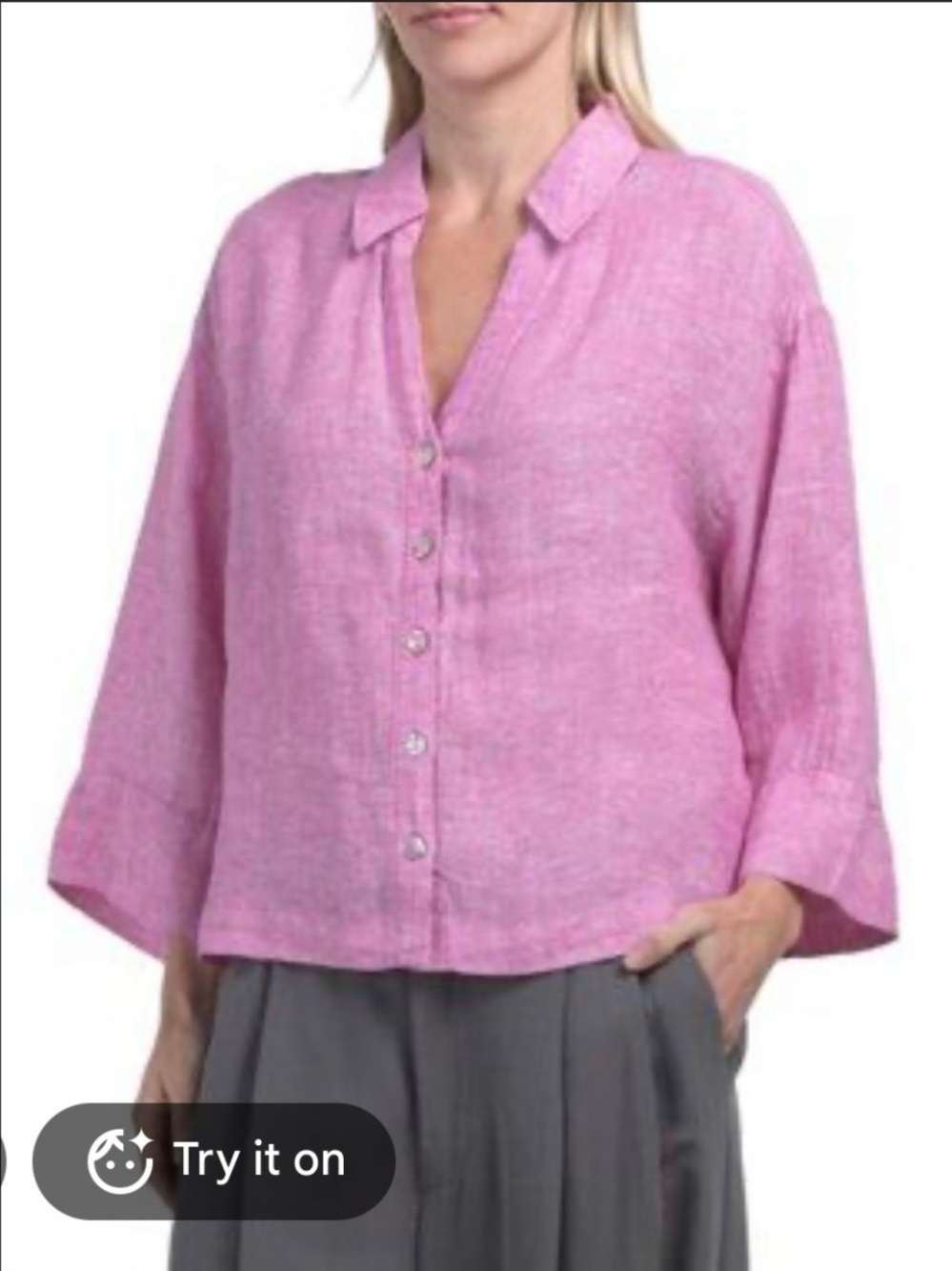 Calypso St Barth Relaxed Pink Button-Front Women's Linen Top